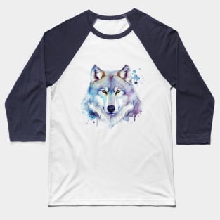 Grey Wolf Watercolour Art Baseball T-Shirt